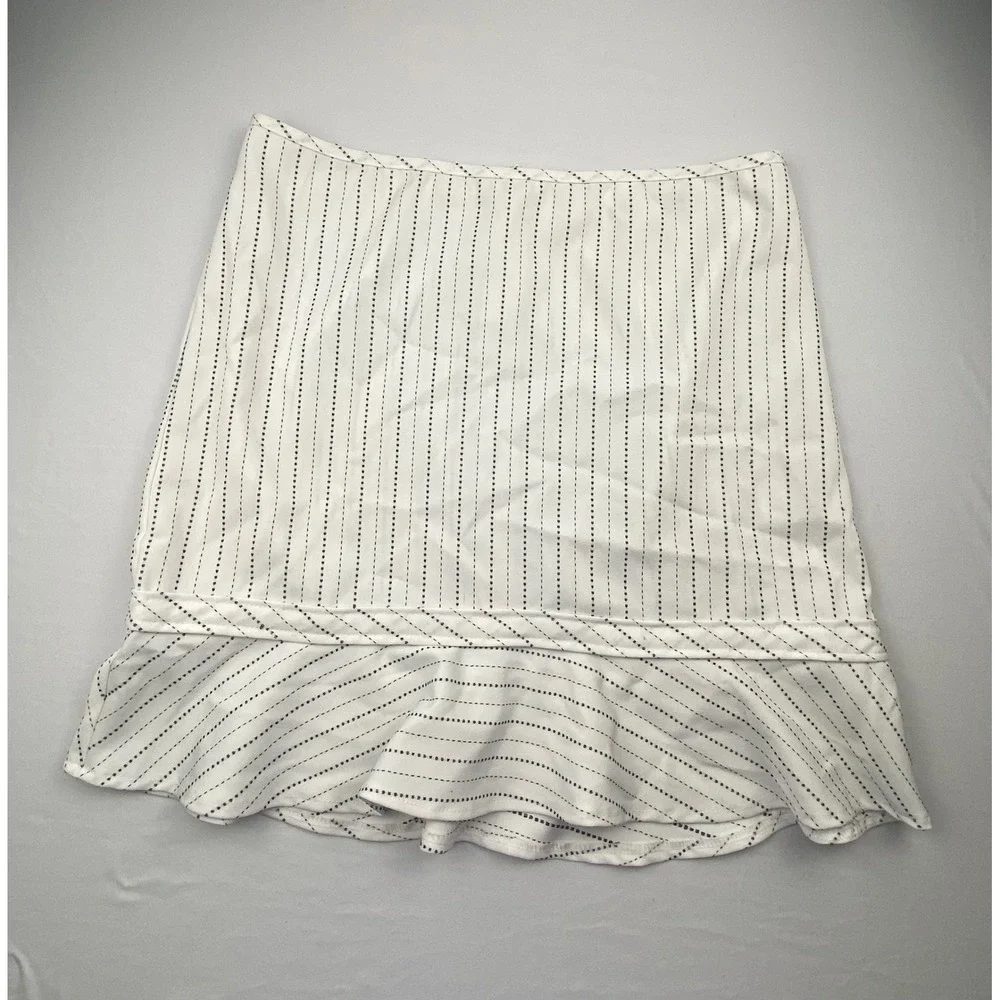Jodi Kristopher White Black Dotted Stripe Ruffle Hem Mini Skirt Size 5 9675-X210